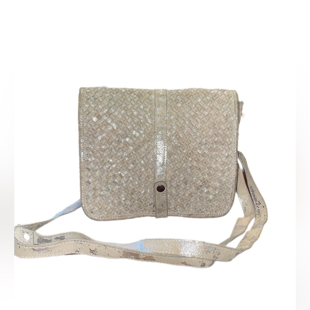Latico leather shoulder bag distressed glitter gold/silver detachable strap B1